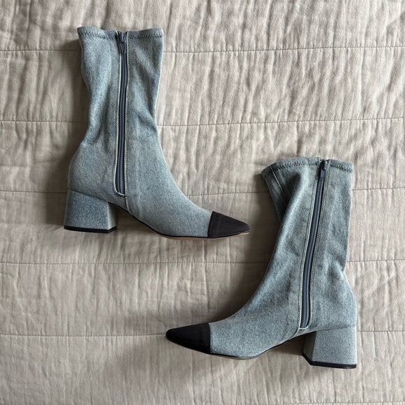 Blue Denim Ankle Boots with Black Toe Cap - Picture 6 of 11